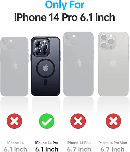 Miniatura 2 de Meifigno Magic Mag Series - Funda diseñada para iPhone 14 Pro, protección de grado militar y compatible con MagSafe, parte trasera mate translúcida