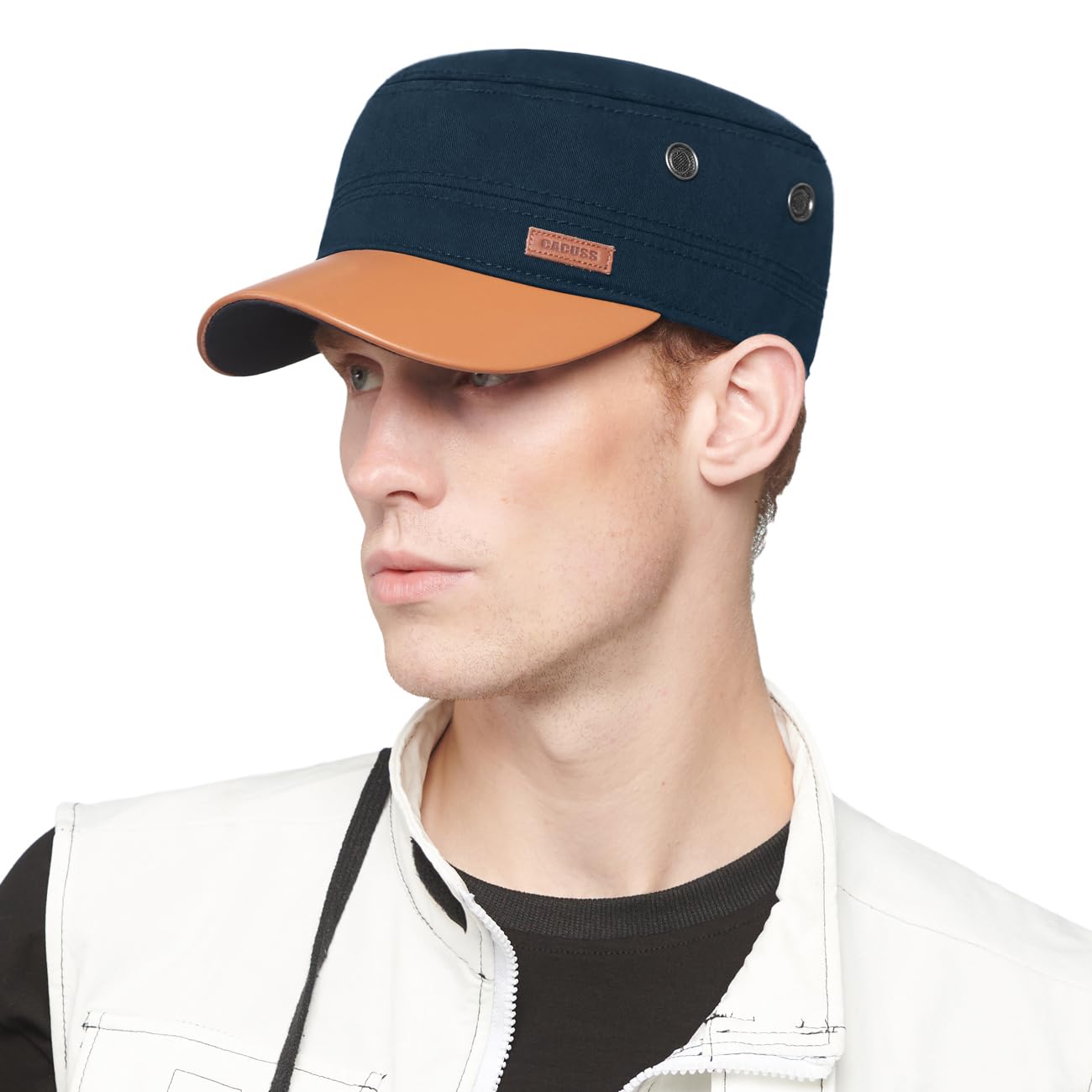 CACUSS Men's Cotton Army Cap Cadet Hat Trucker Dad Hat Military Flat Top Adjustable Vintage Baseball Cap