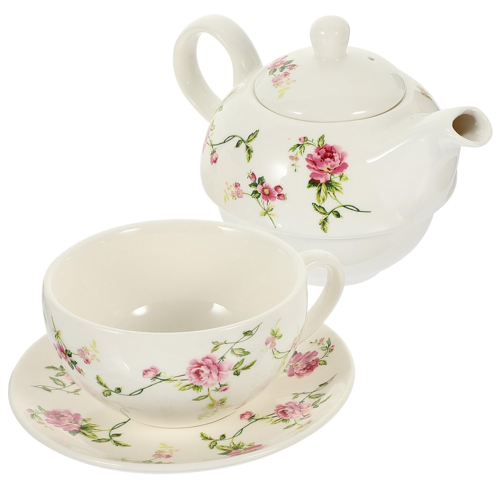 Keramik Teekanne mit Tasse Satz aus 1 Satz Weißer Keramik Teekessel mit Untertasse Praktisches und Langlebiges Teeservice für Zuhause und Reise