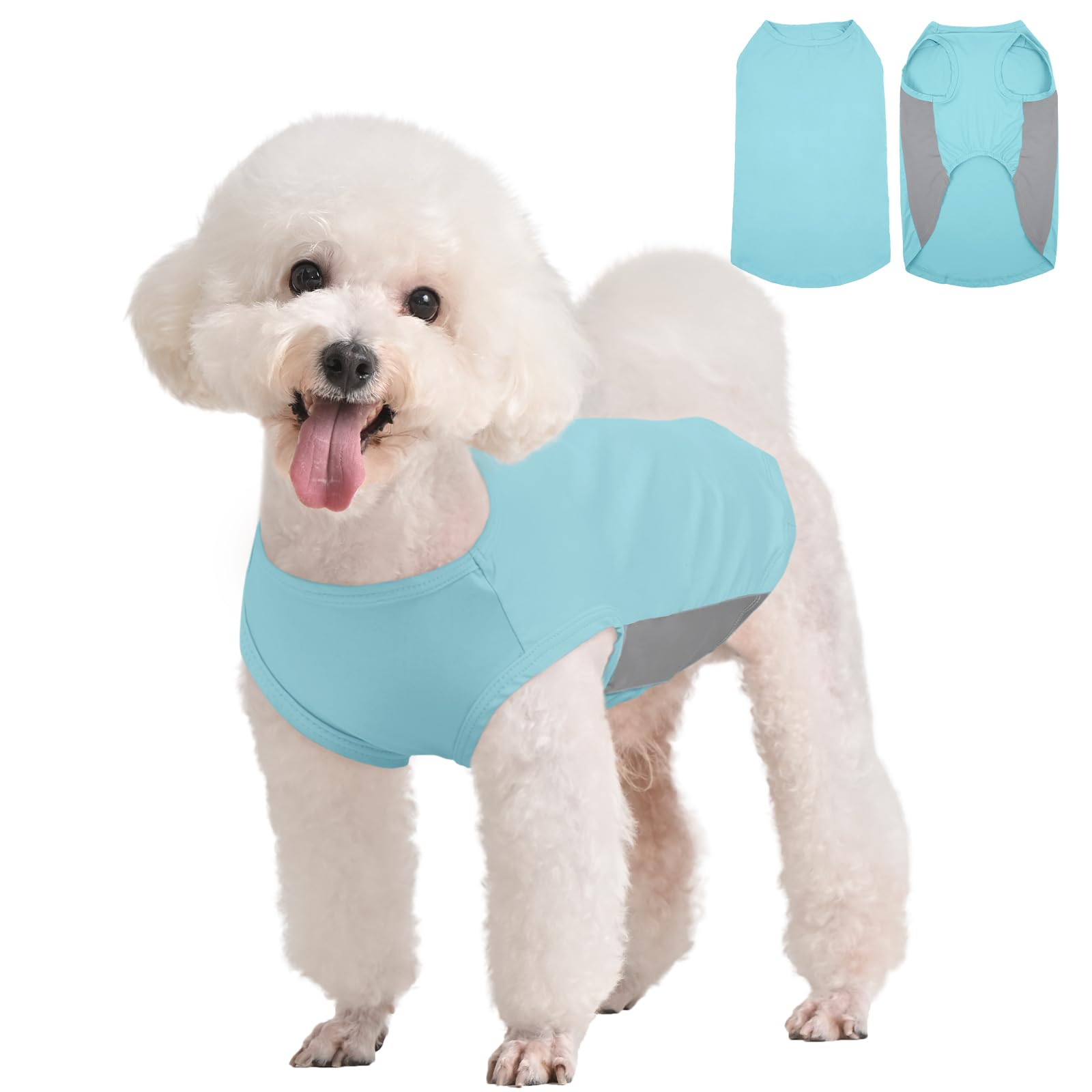 Kuoser Dog Sun Protection Vest, Lightweight Summer Dog Clothing Shirt, Breathable Cooling Vest for X-Small Dogs Outdoor Walking (Blue, XS)