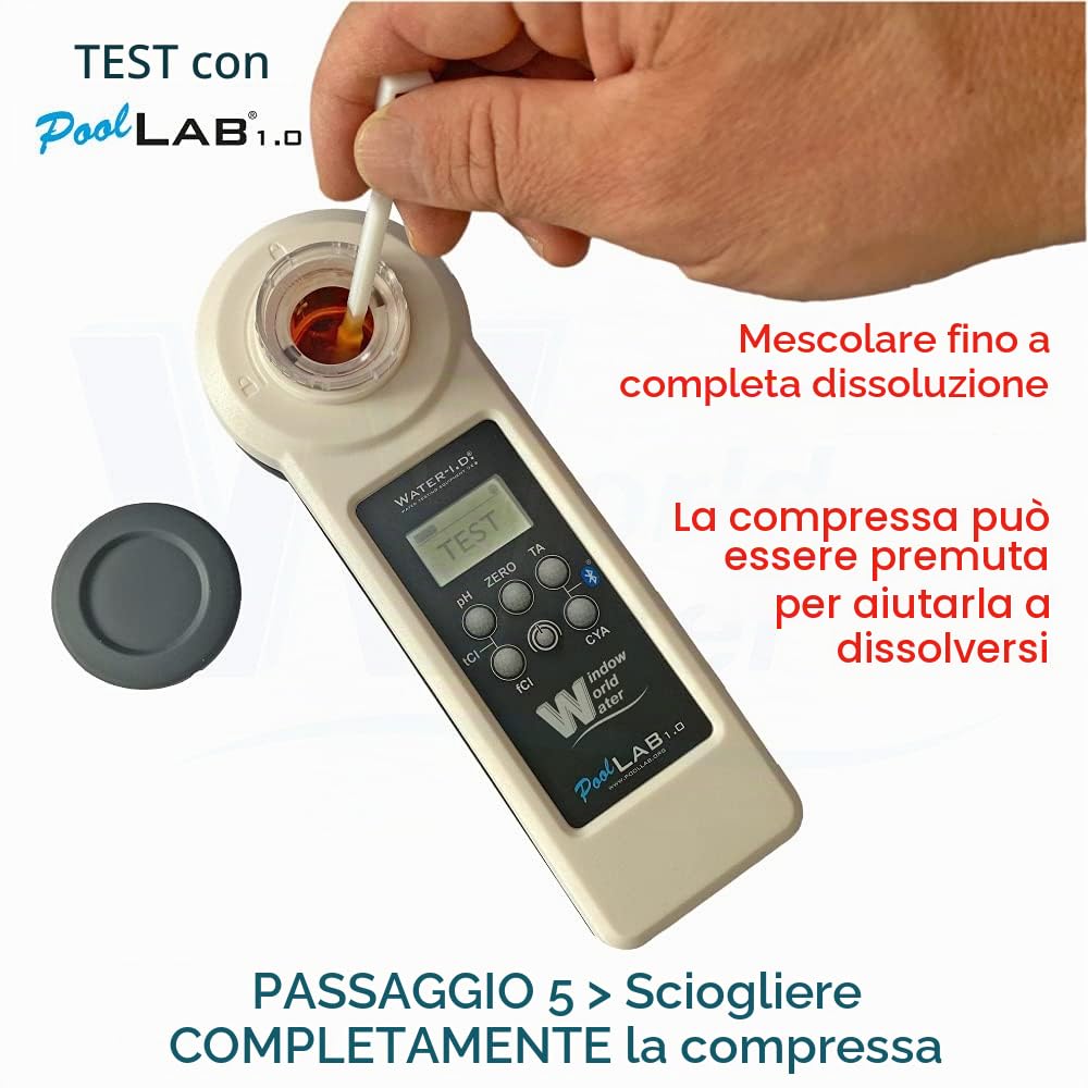 PoolLAB® 1.0 - Kit per Test dell’Acqua di Piscine e Spa 13 in 1 – Tester Misuratore Professionale dell'Acqua di Piscine e Spa, Facile da Usare, Bluetooth, Include App e Supporto