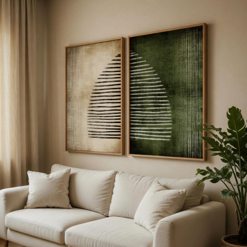 Image of Livin'luxe Modern Abstract Geometric Wall Painting Set of 2 with Wooden Frames | Minimalist Line Art HD Sparkle Laminated MDF Wall Decor | Contemporary Abstract Wall Art for Living Room Bedroom