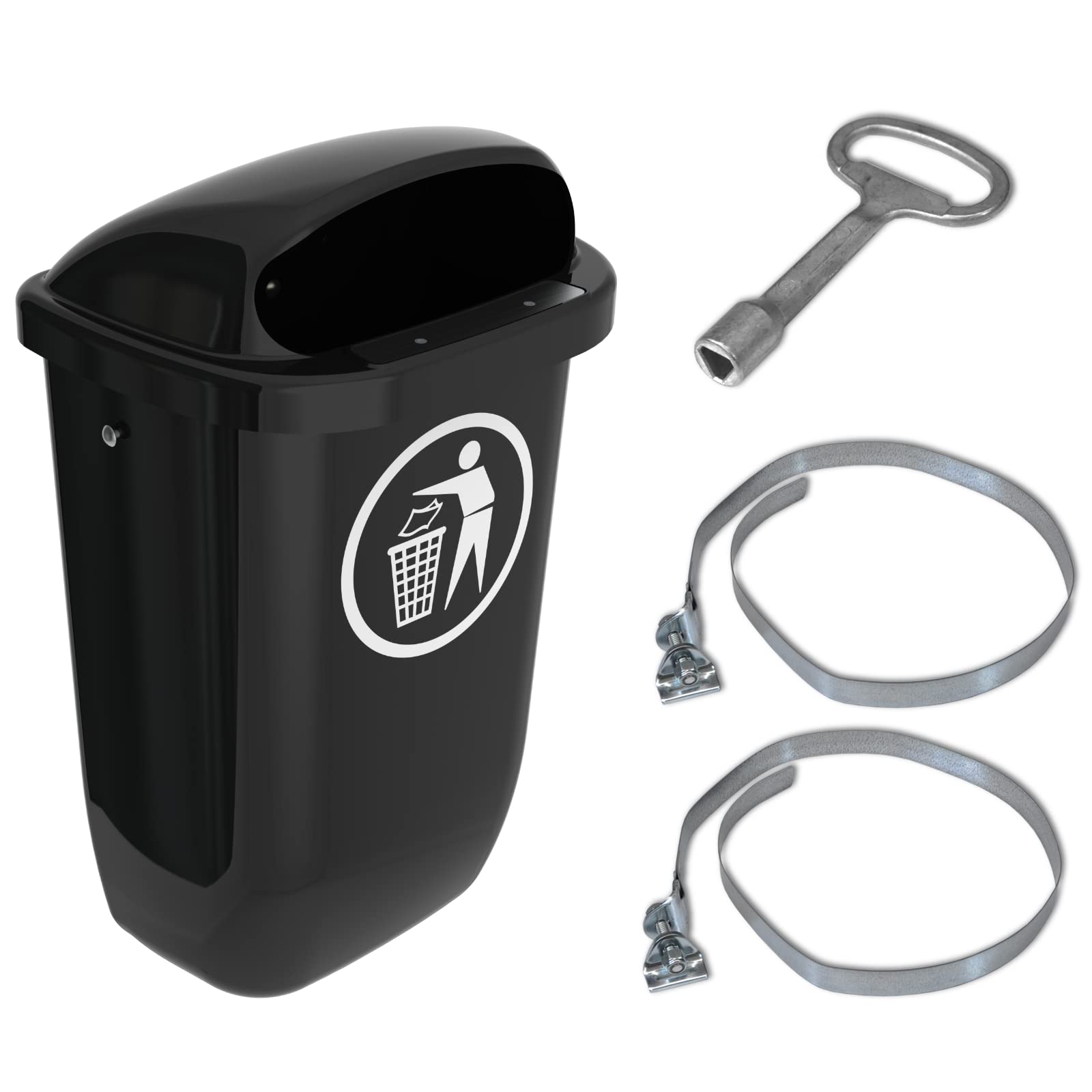 Sulo Original Set Abfallbehälter Papierkorb mit Regenhaube | Der Klassiker Made in Germany | 50 Liter | Dunkelgrau | Mit 2 Befestigungsschellen & 1 Dreikantschlüssel | H740xB432xT256mm