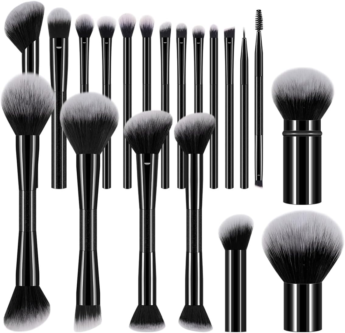 Conjunto de pincéis de maquiagem de ponta dupla, kit de maquiagem com 20 peças, conjunto de ferramentas de maquiagem com pincel de base e pincéis de maquiagem (conjunto preto de…
