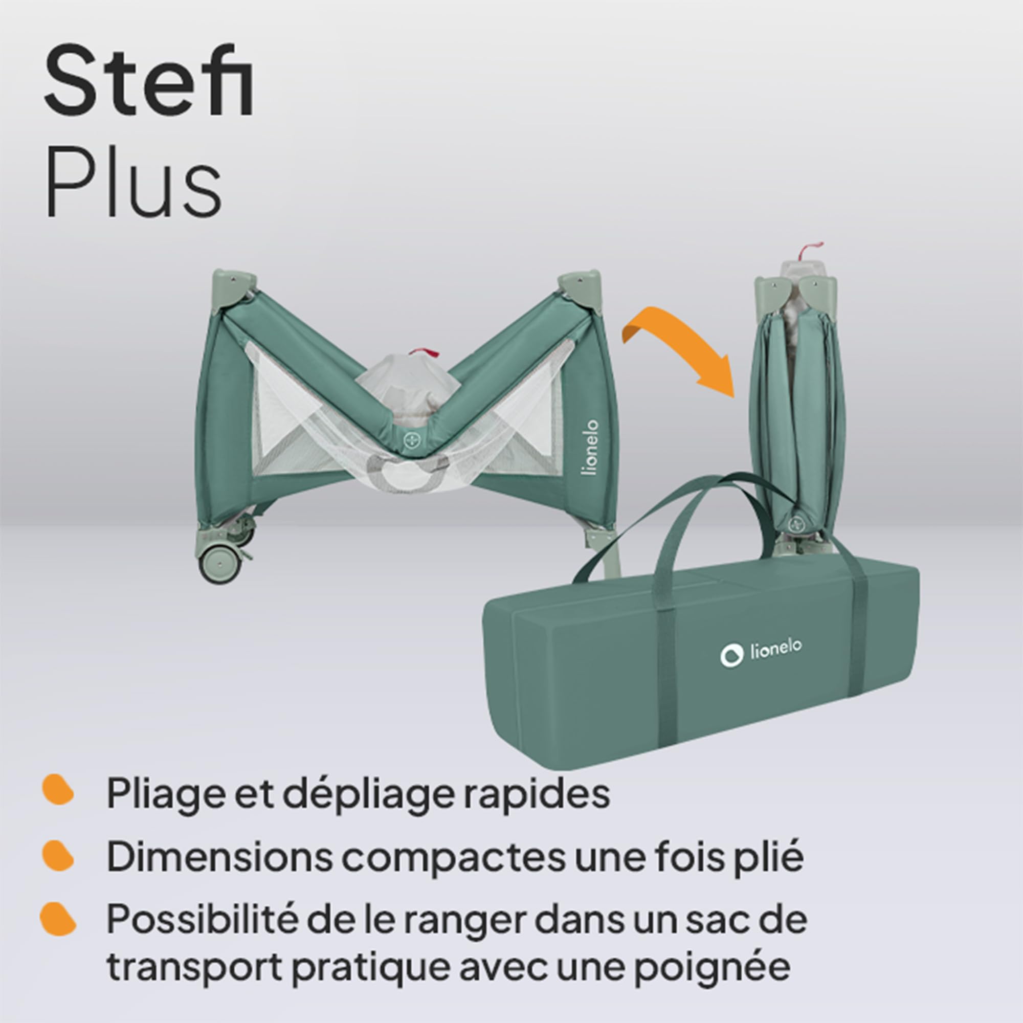 lionelo Stefi lit Bebe Bebe jusqu'à 15 kg, entrée latérale, Dispositif de Protection Contre Le Pliage accidentel LockGuard, système de Pliage Rapide, Sac de Transport (Grey) (Green)