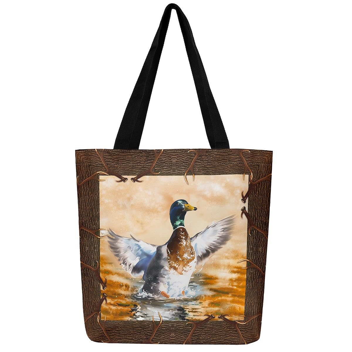 Homewish Mallard Duck Canvas Bag Hunting Grocery Bag, Cute Animal Canvas Tote Bag Rustic Farmhouse Lake House Shopping Bag, Wild Duck Beach Bag Hunter Gifts