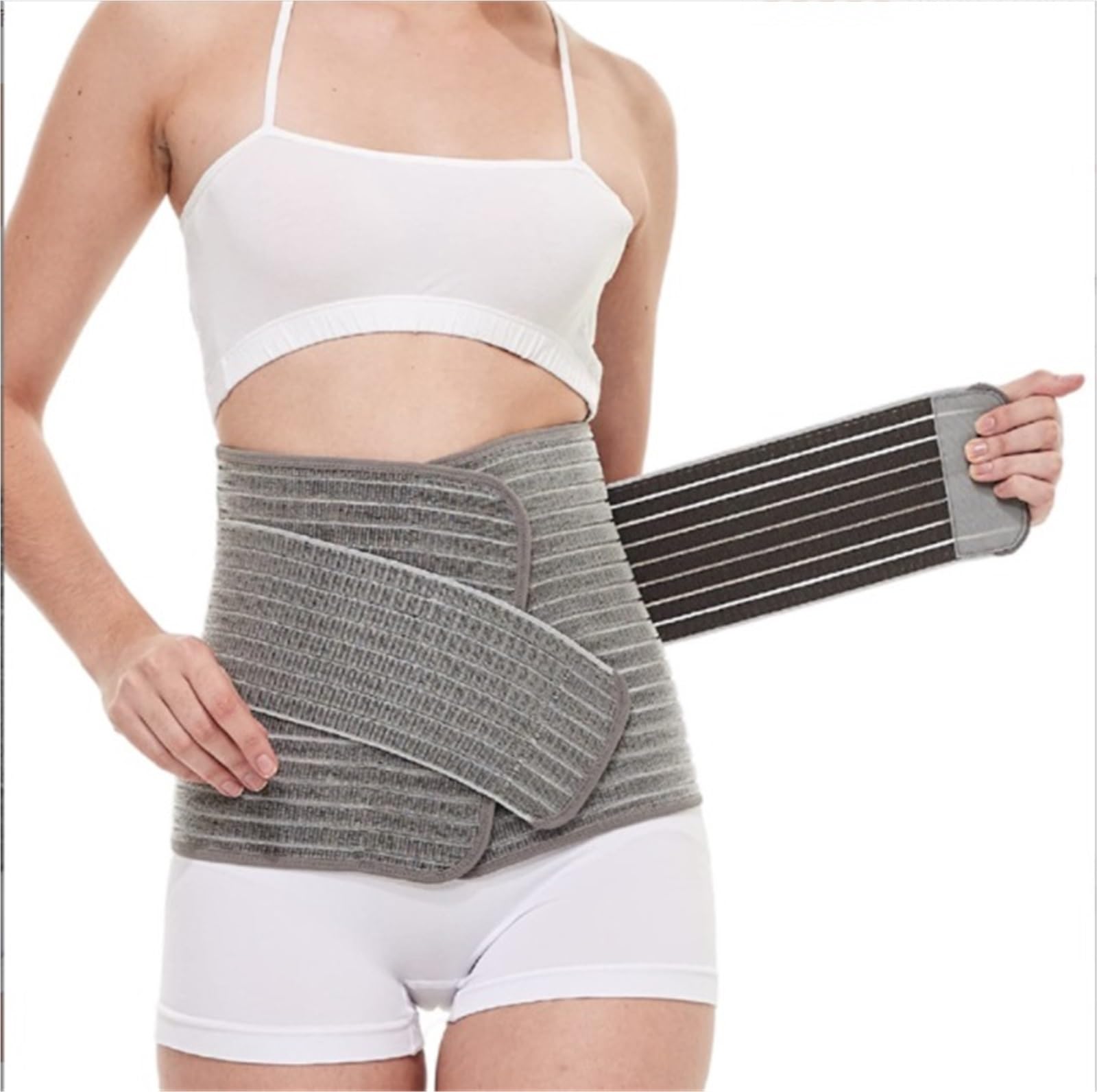 Rückenstütze Verstellbarer Kompressions-Wickel-Hüftgürtel, Stützgürtel, Taillentrainer Lendenbandage(Black,L)