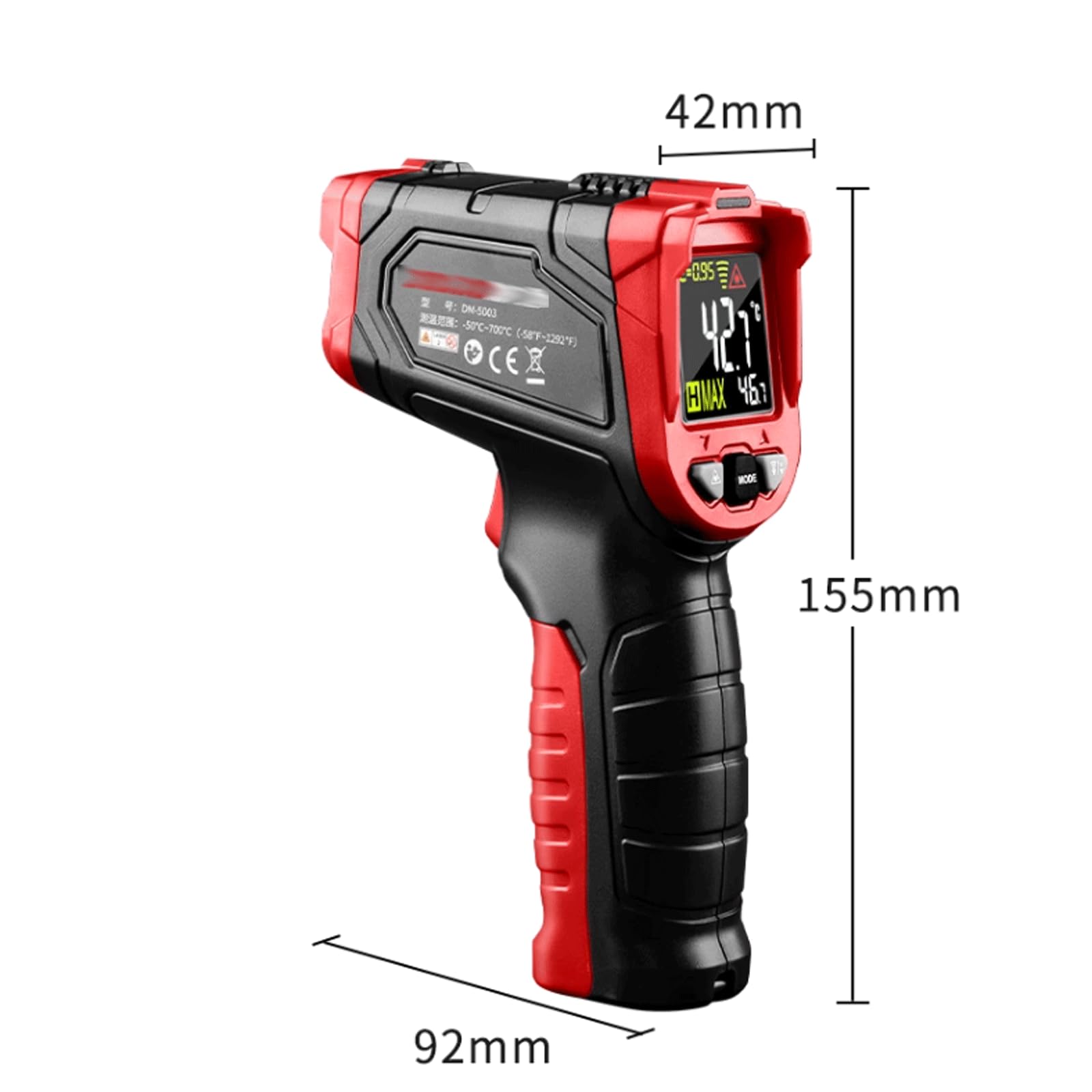 KRILLIQ Rilevatore di Temperatura termometro IR Portatile Senza Contatto con Pistola Digitale con Allarme sonoro e Luminoso per Cucina Industriale