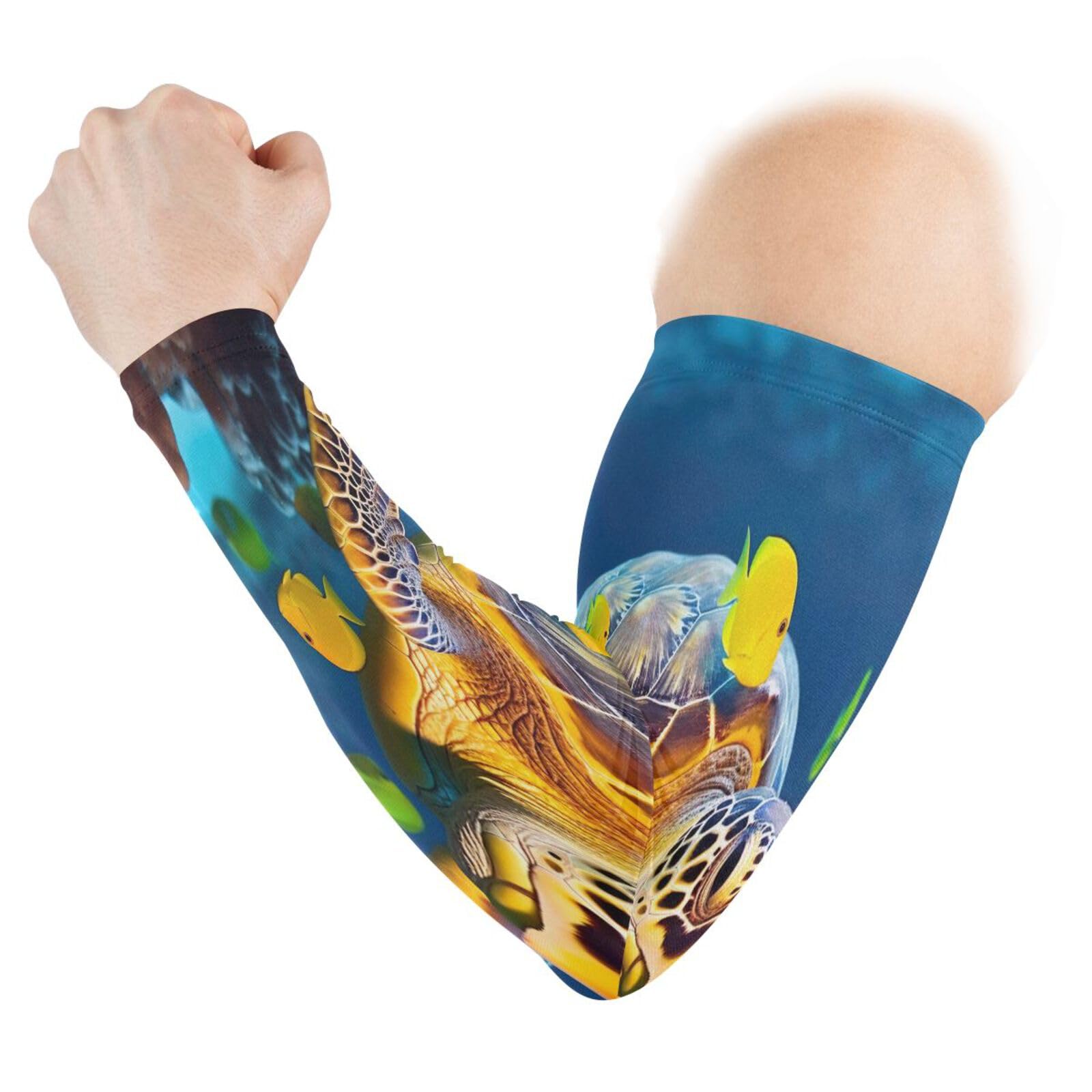 YEGAME Arm Sleeves for Men & Women, Sea Turtle 1 Pair Cooling UV Sun Protection Sports Compression Sleeves, UPF 50+ Basketball Tennis Cycling Arm Warmers, Breathable Tattoo Cover Sleeve