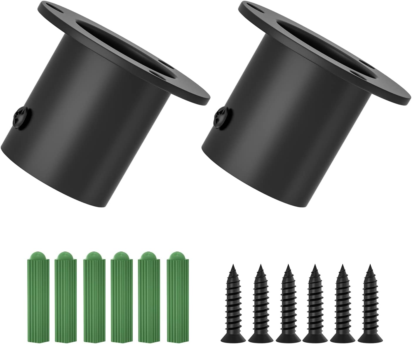 Closet Rod Bracket Flange Socket Kit - Matte Black 25mm/1" Wardrobe Curtain Rod End Supports - Stainless Steel Pole Holder Brackets 2 Pcs
