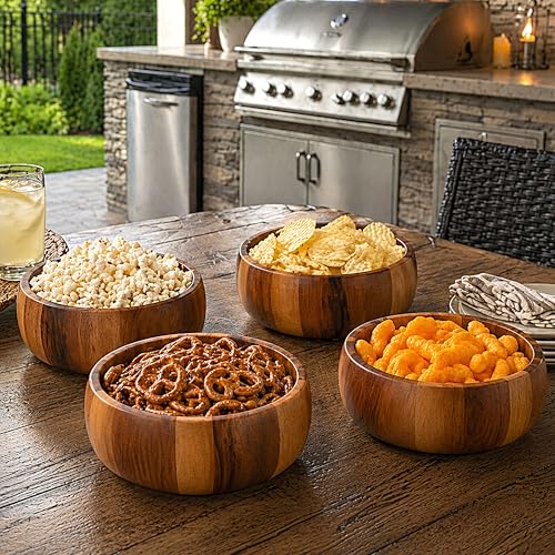 Woodard & Charles Set of 4 Acacia Wood Large Ind. Salad Bowls, 6.5" x 2.5" by Woodard & Charles, LTD - Used condition - Image 3