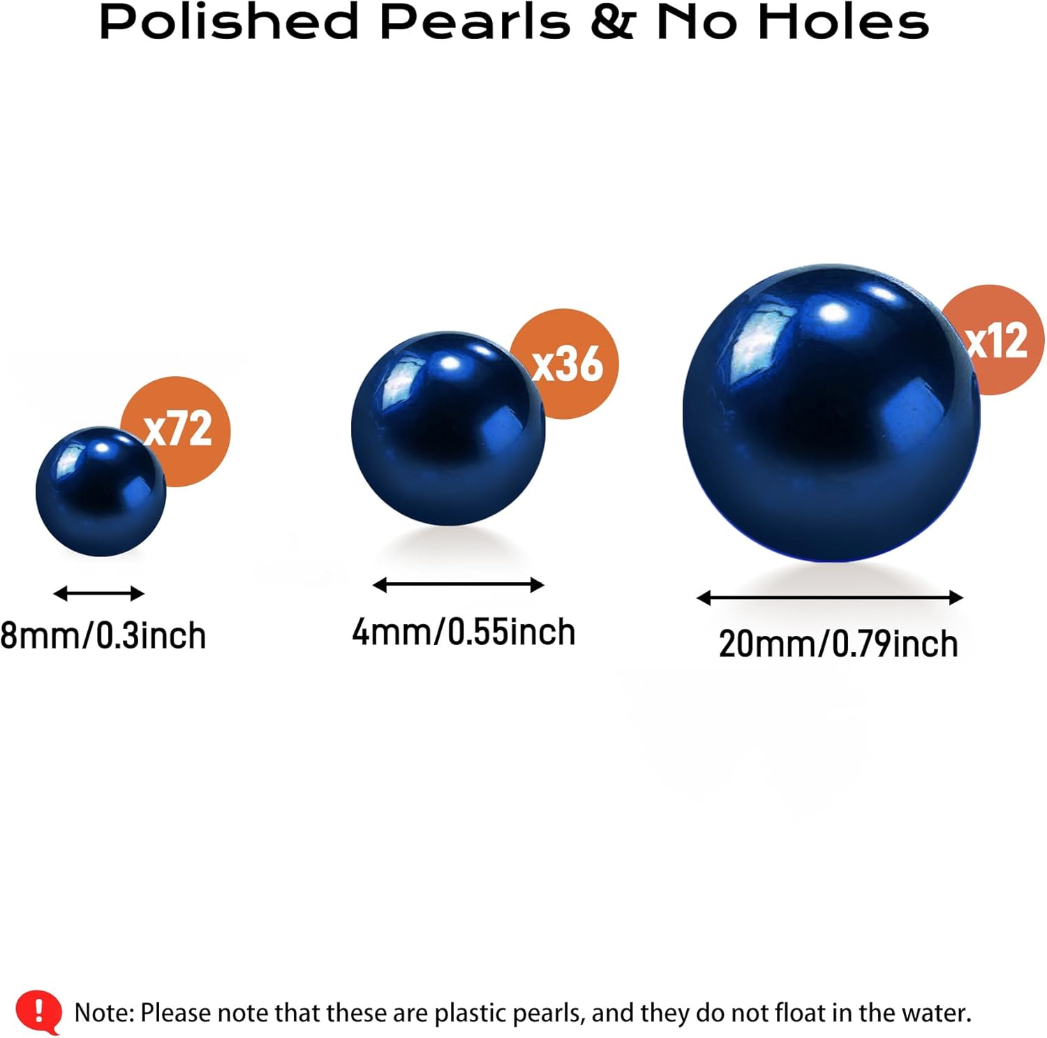 120 PCS 8/14/20mm No Hole Polish Pearl Beads for Centerpiece, Navy Blue Beads Decorative Vase Fillers, Plastics Pearls for Vases, Table Scatters, Wedding Party Decor - Image 2