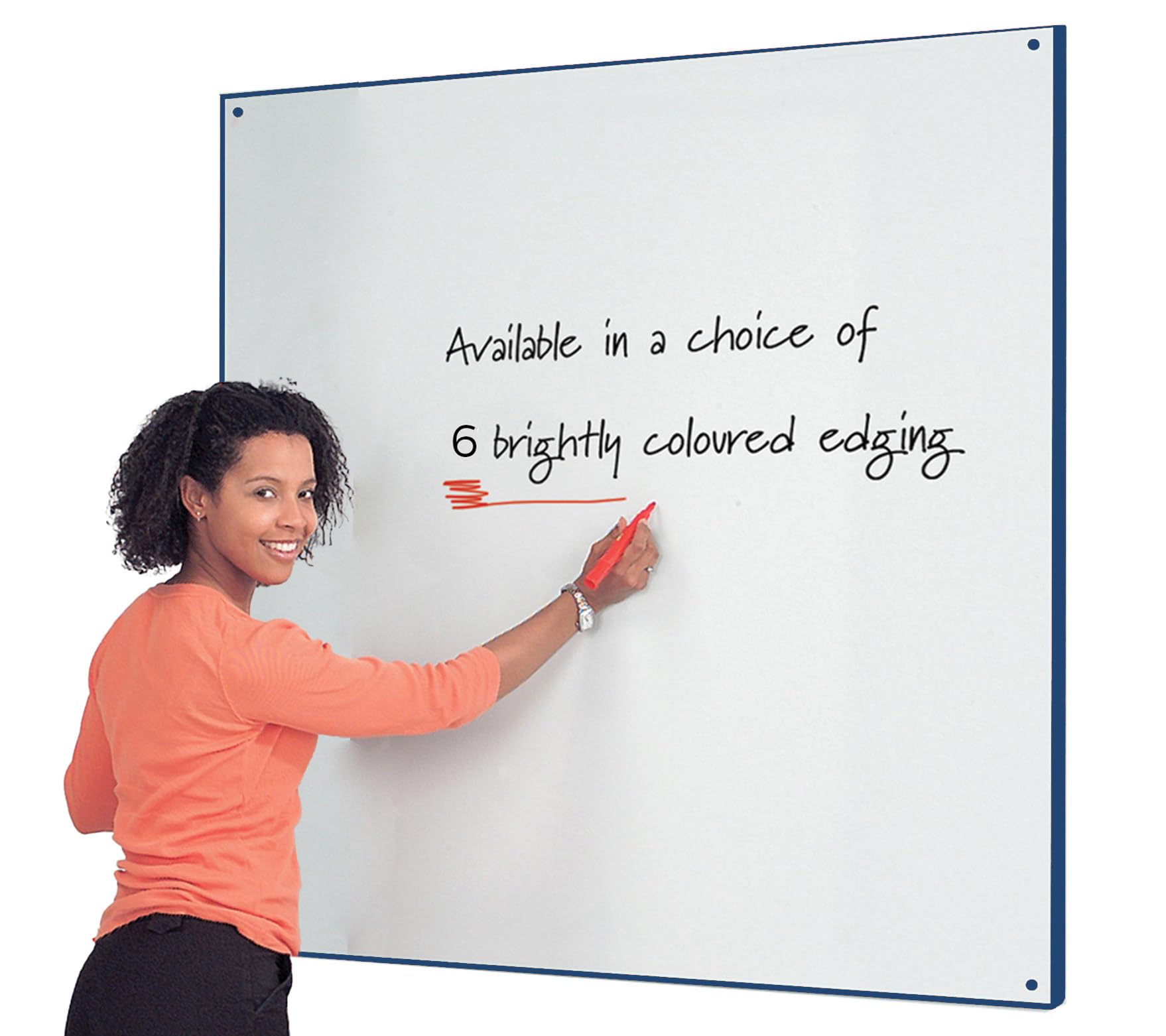 Wonderwall Frameless Double-Sided Whiteboard |Dry-Wipe Surface 120 x 120cm with Contoured Coloured Edging| 6 Colours Available Including (Blue Trim) - for Schools, Offices & Industry