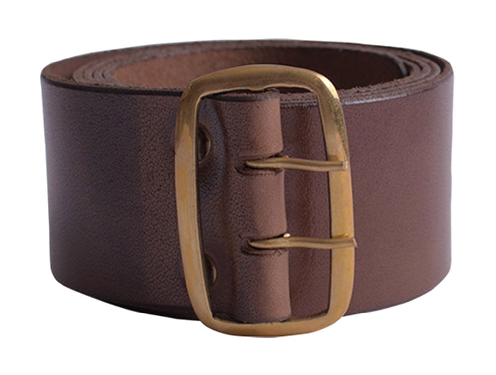 Simple leather belt with brass buckle, brown or dark brown, approx. 135 x 4.5 cm, LARP medieval Viking - Brown - Medium