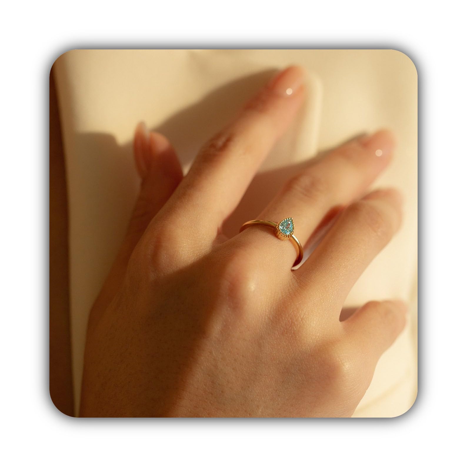 Goccia anello con pietra portafortuna argento sterling placcato oro