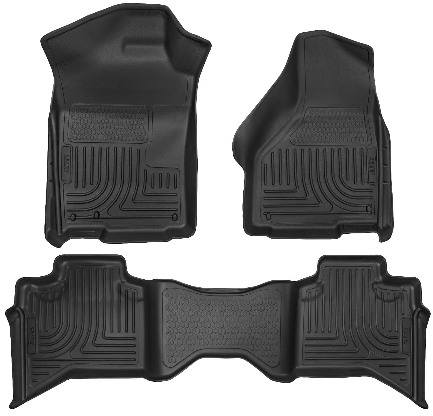 Husky LinersWeatherbeater Series | Front & 2nd Seat Floor Liners - Black | 99011 | Fits 2009-2018 Dodge Ram 1500 Quad Cab, 2019-2022 Ram 1500 Classic Quad Cab 3 Pcs