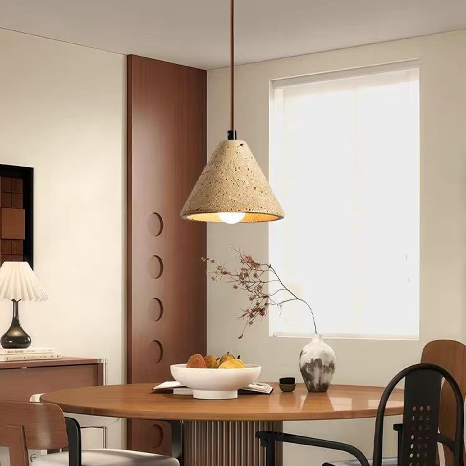 Lampada a sospensione in travertino giallo Lampadario 5,9 pollici a triangolare con base in lucidato a mano in stile vintage for soggiorno, caffetteria, comodino, interno