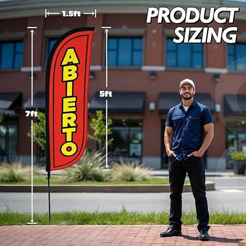 Miniatura 3 de LookOurWay Abierto - Juego de bandera de plumas - Bandera publicitaria de 5 pies de alto con kit de poste y pico de tierra para promoción de negocios
