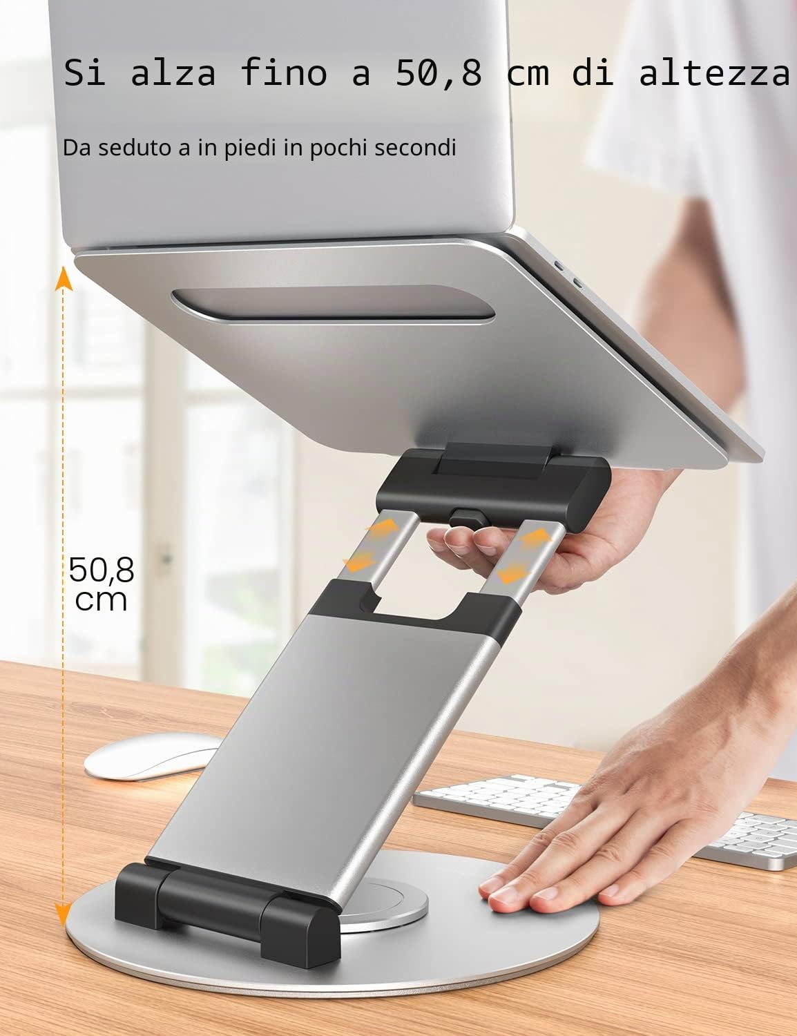Nulaxy Supporto Computer Portatile Altezza Regolabile fino a 53,3 cm, Supporto Ergonomico Laptop Portatile con Base Girevole a 360 Compatibile con MacBook tutti i Portatili da 10-17 pollici, Argento
