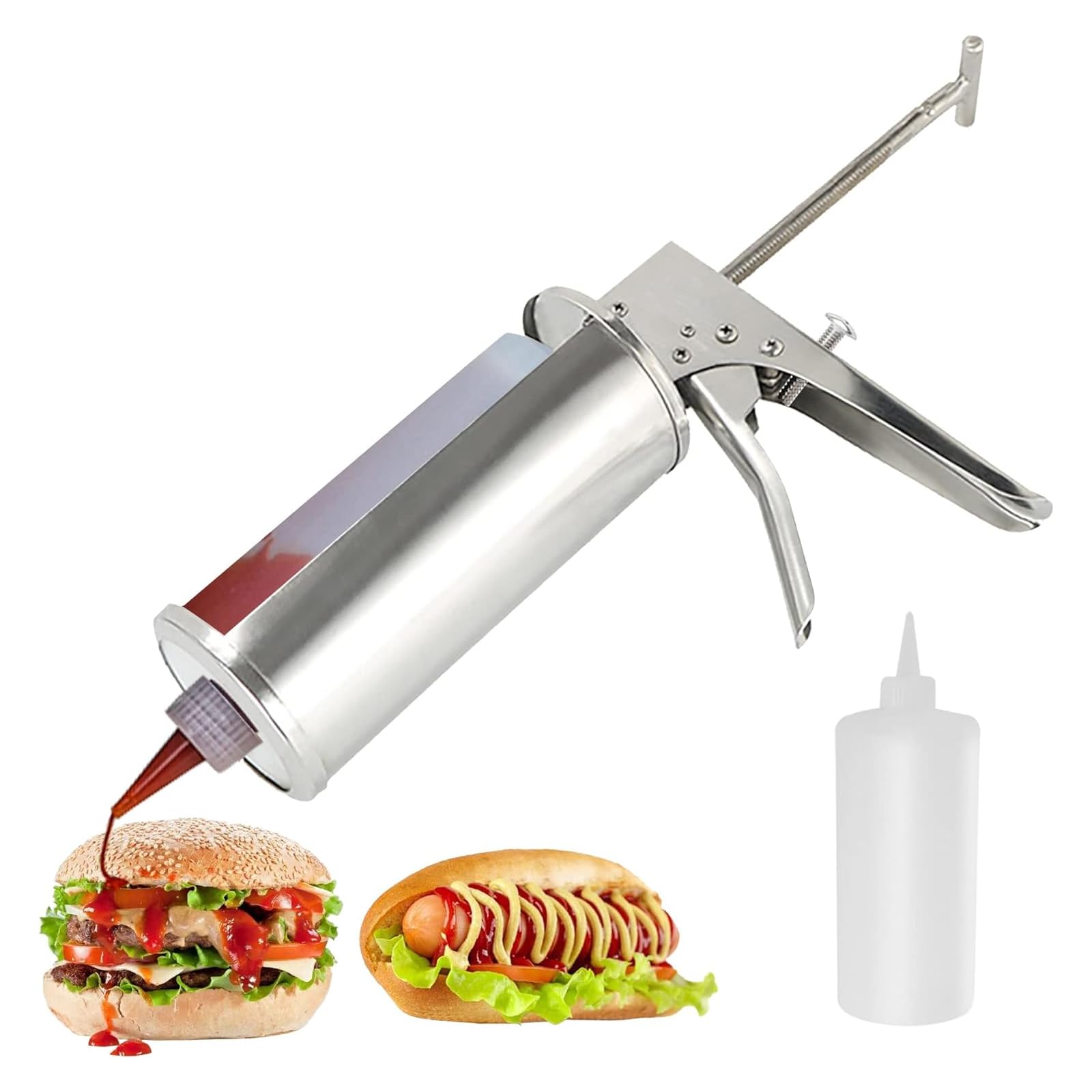 Dispenser Per Condimenti Per Insalata Con Pistola Per Salsa Di Hamburger In Acciaio Inossidabile Con 2 Bottiglie Di Dispenser Per Salsa Da 650 Ml Dispensazione Quantitativa Per Insalata Di Ketchup Cu