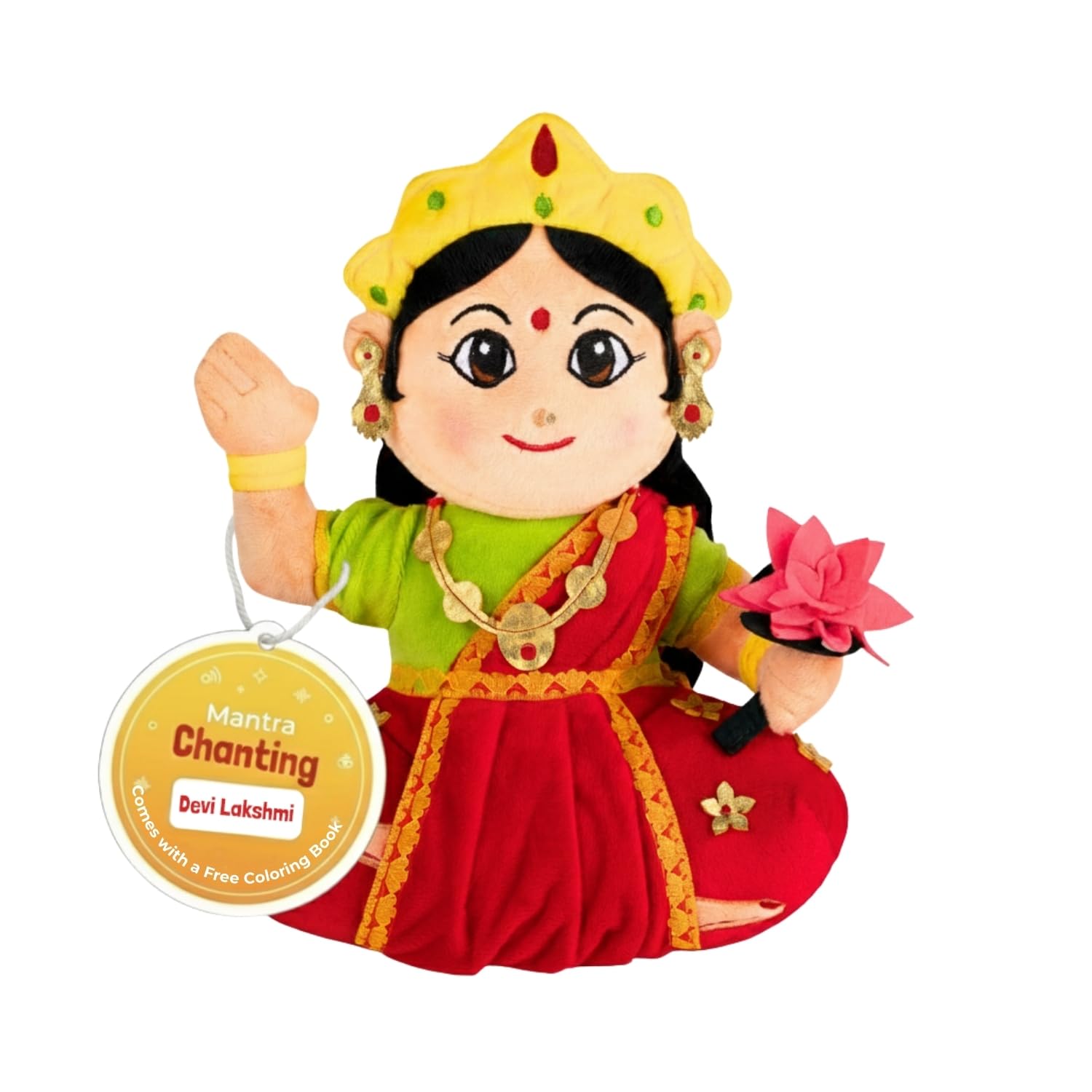Mantra Chanting Devi Lakshmi | Musical Soft Plush Toy | Non-Toxic, Safe | Interactive Stuffed Toys | Best Birthday Gift for Newborn Kids (Boys, Girls) | Free Colouring Book | Medium 28 CM