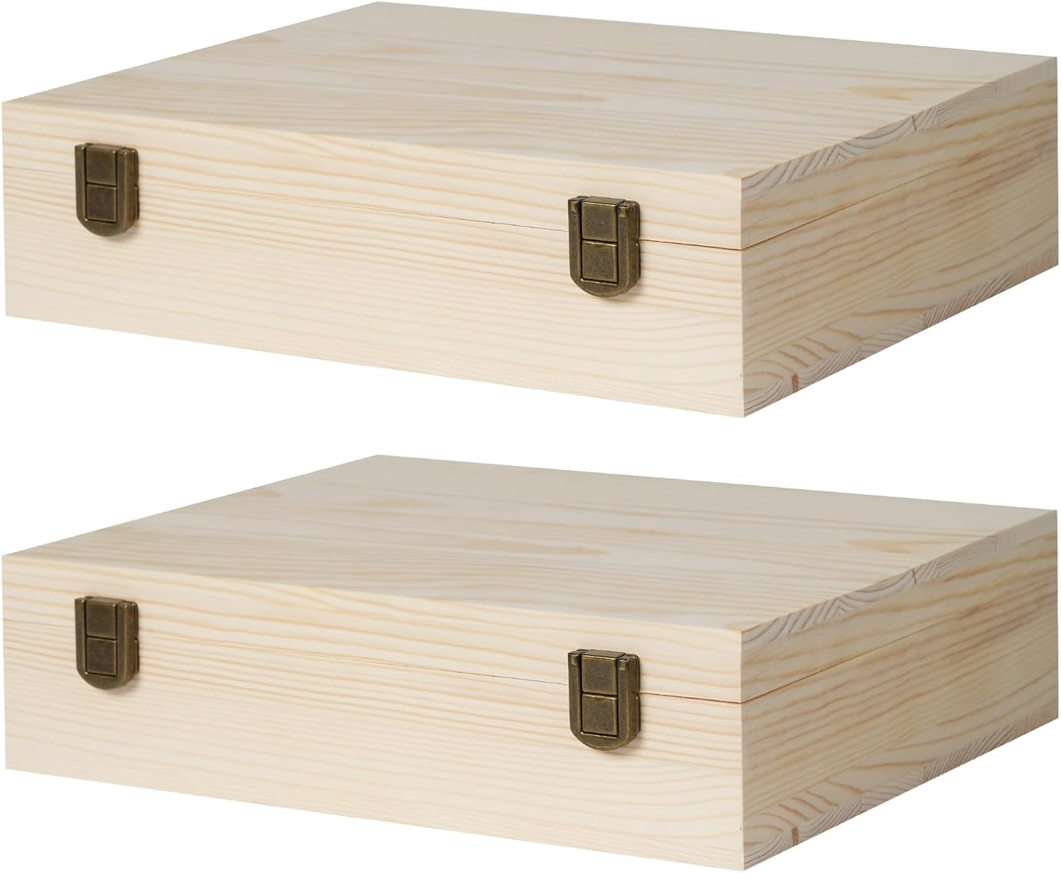 2 Pack Unfinished Wooden Box with Lid Small Wood Boxes(12 x 9X 3.1 inch) Natural Pine Wooden Box for Crafts,Wooden Gift Boxes,Memory Keepsake Jewelry Boxes Decor Storage