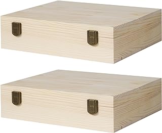 2 Pack Unfinished Wooden Box with Lid Small Wood Boxes(12 x 9X 3.1 inch) Natural Pine Wooden Box for Crafts,Wooden Gift Boxes,Memory Keepsake Jewelry Boxes Decor Storage