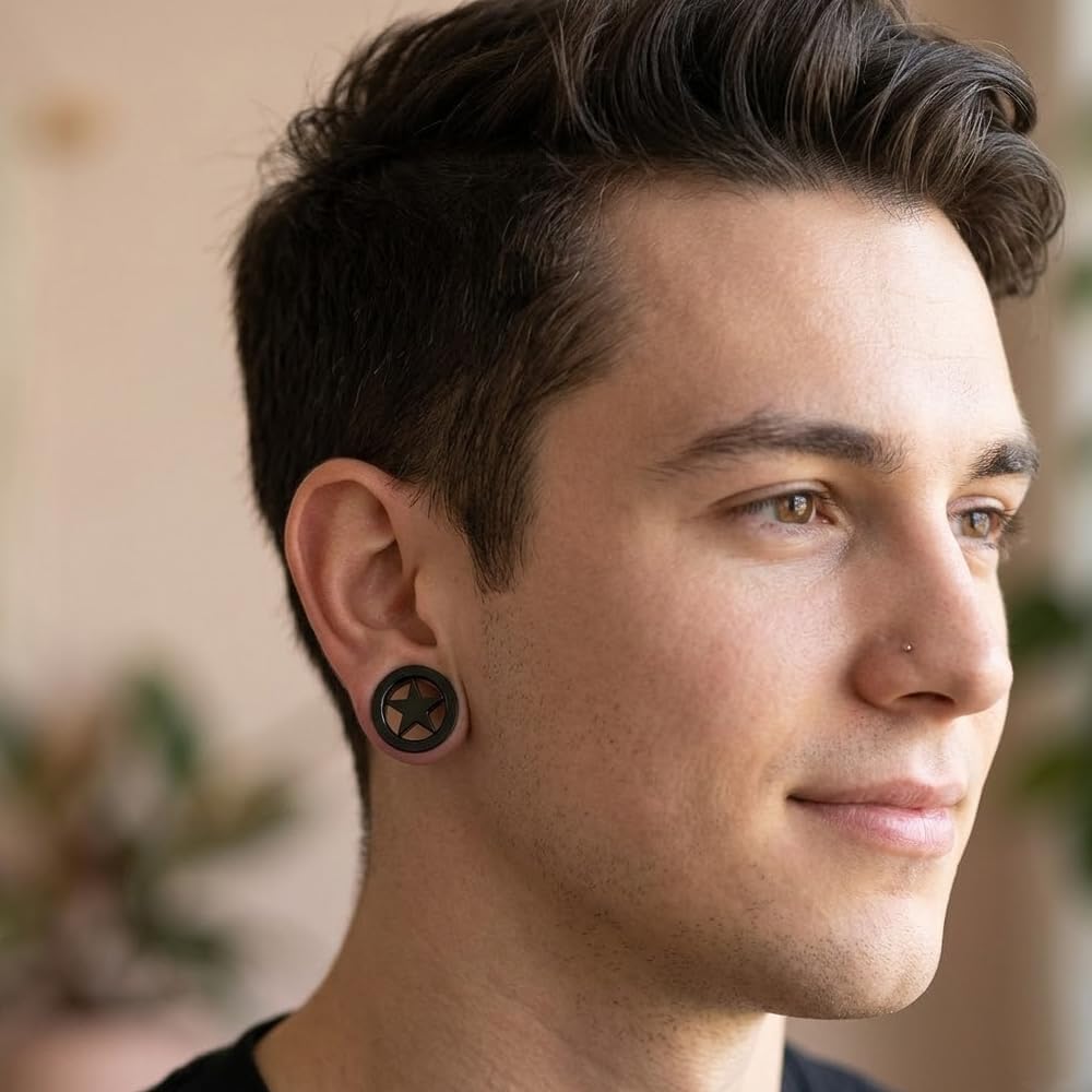 Black Anodized Cut Out Star 316L Surgical Steel Flesh Tunnel Ear Gauge Body Piercing Jewelry