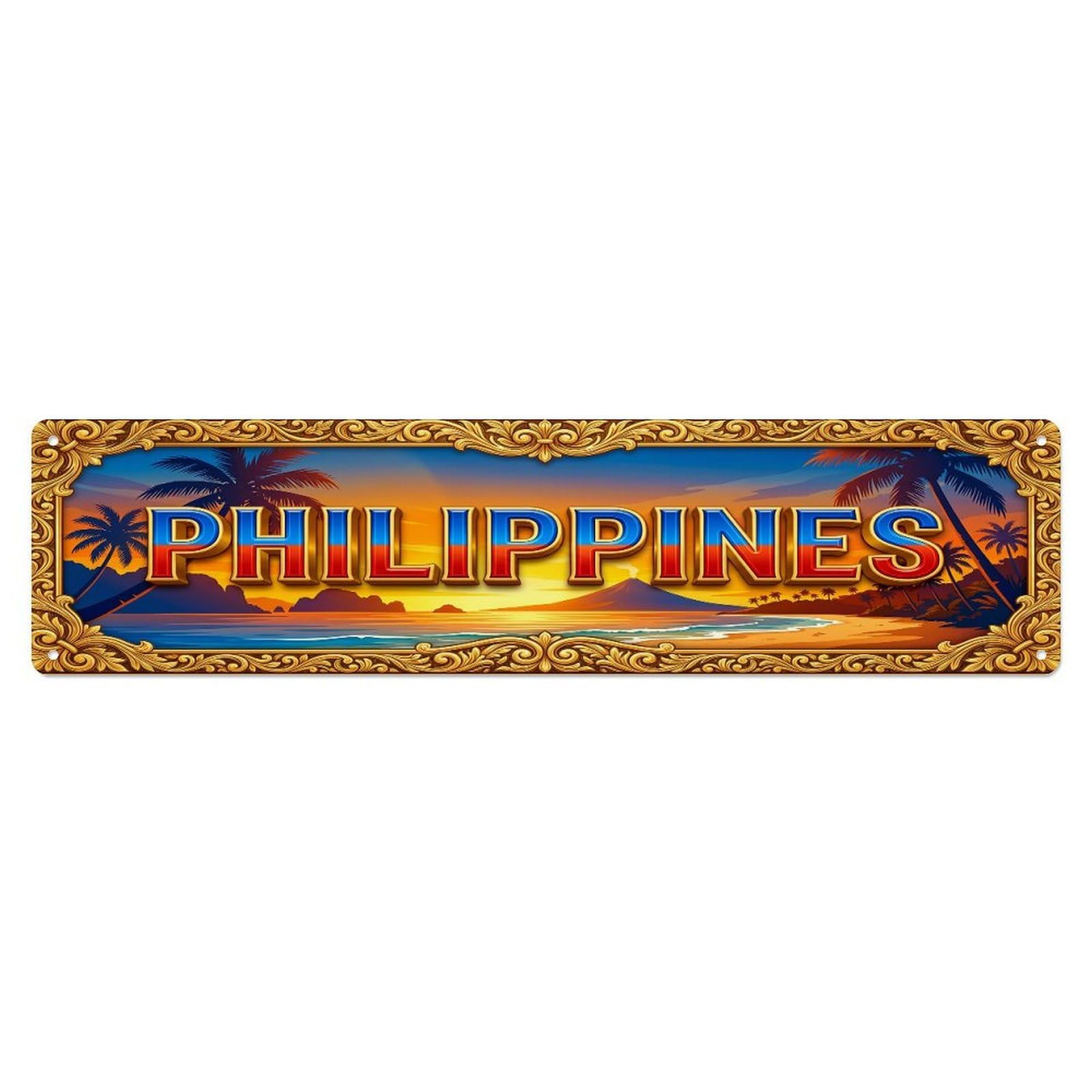 Olhnbad 4X16inch(10X40cm) Vintage Philippines Flag Travel Pattern Metal Tin Sign