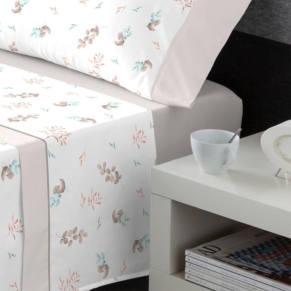 Juego de sábanas Cama- 4 Piezas – Diferenctes diseños - 48% Algodón, 144Hilos -Oeko-Tex® – Sabana Bajera, encimera y Funda Almohada - Cama 180cm - Sofia Lino