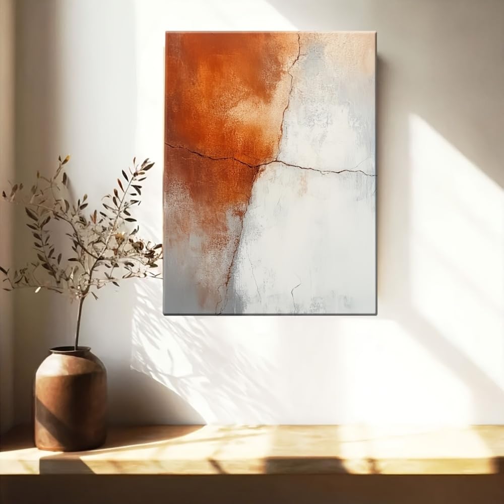 IXEHOH Cuadro Abstracto Terracota y Blanco Lienzo Decorativo Moderno Rústico Pintura Pared para Salón Dormitorio Oficina Arte de Pared Vertical Estética Cuadros y Carteles 70x100