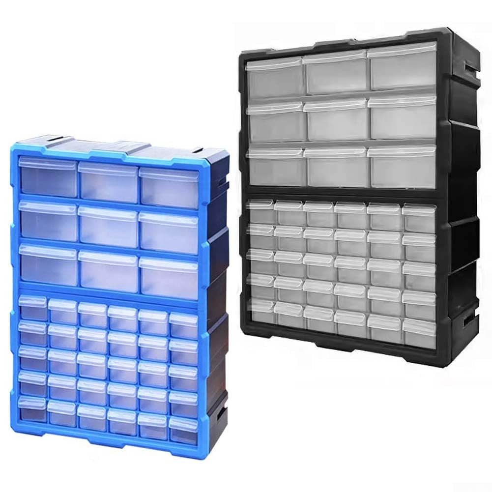 Scatola per parti in plastica con 18 o 39 scomparti, trasparente, organizer per viti, dadi, bulloni, officina, garage (nero, 39 cassetti)
