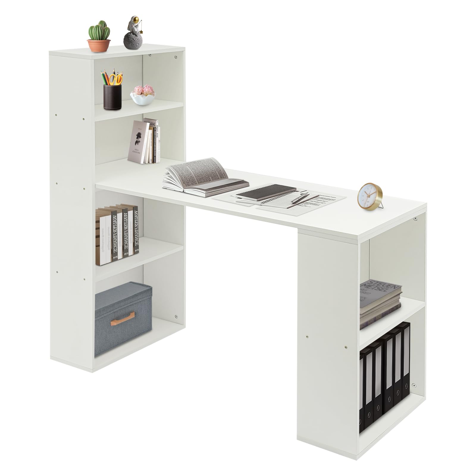 Scrivania con vano portaoggetti, scrivania per computer con ripiani aperti, tavolo da ufficio, bianco per camera da letto, studio, 52,4 x 120 x 120 cm