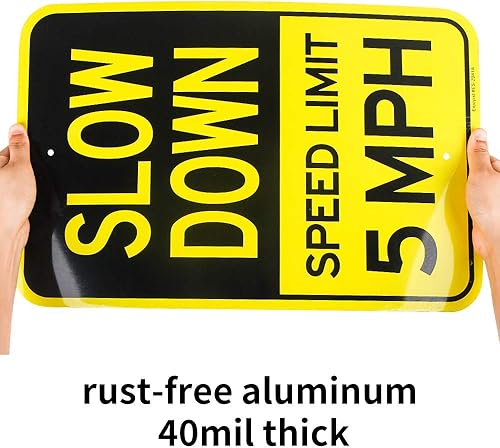 Miniatura 3 de Paquete de 2 letreros grandes de ralentización, límite de velocidad de 5 MPH, 18 x 12 pulgadas, letrero reflectante de aluminio libre de óxido,