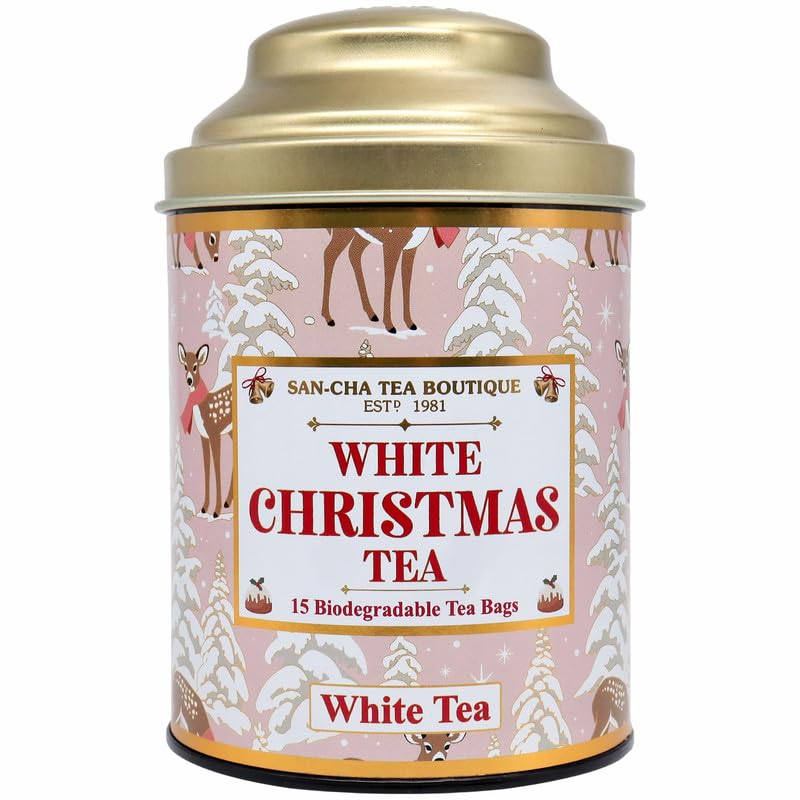Image of Sancha Tea Boutique, Christmas White Tea, 15 Pyramid Bags | Festive Blend of White Silver Needles with Ginger, Nutmeg, Cinnamon & Clove | Holiday Limited Edition Gift