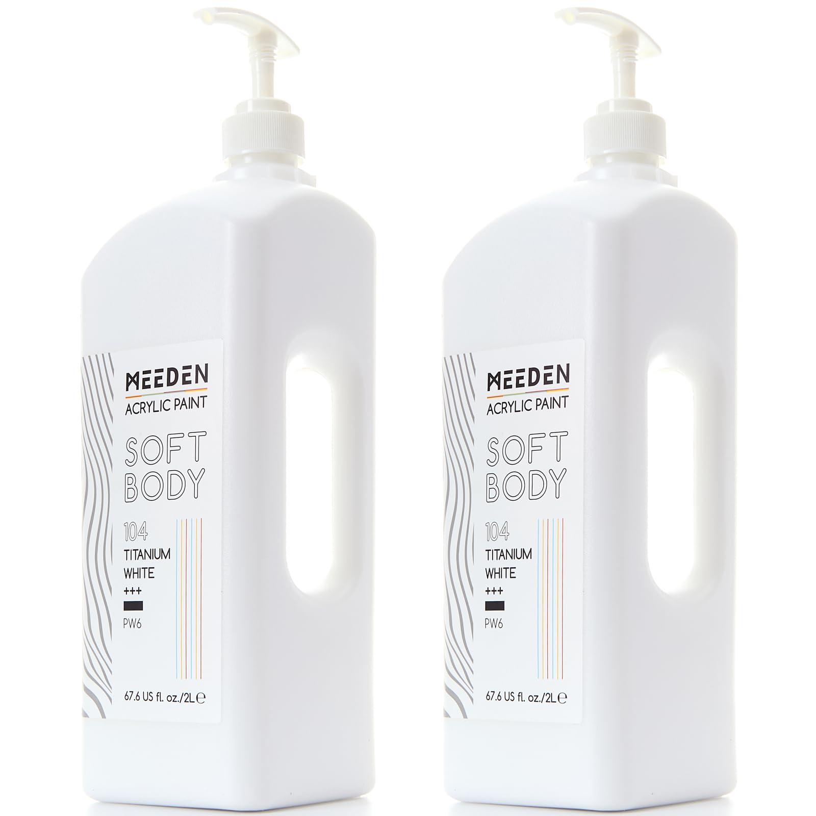MEEDEN Soft Body farba akrylowa: Titanium White 2 x 2 l Fluid Art Paint Bulk z pompką – matowa powierzchnia i wysoka konsystencja – duże materiały artystyczne dla dorosłych, do malowania na płótnie