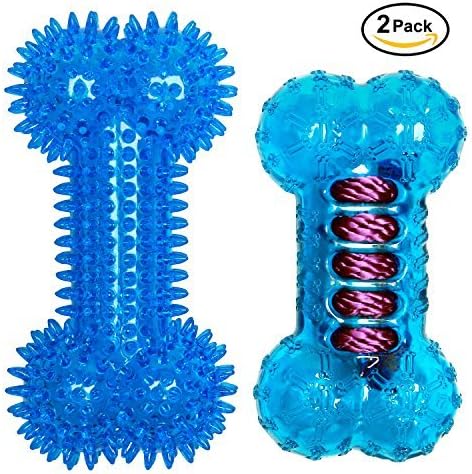Dog Chew Toys for Aggressive Chewers, Bite Resistant Dog Squeaky Toys Durable Soft Rubber Dog Teething Toys Floating Dog Toy Ideal for Pool Use Best for Small and Medium Breeds 2 Pack
