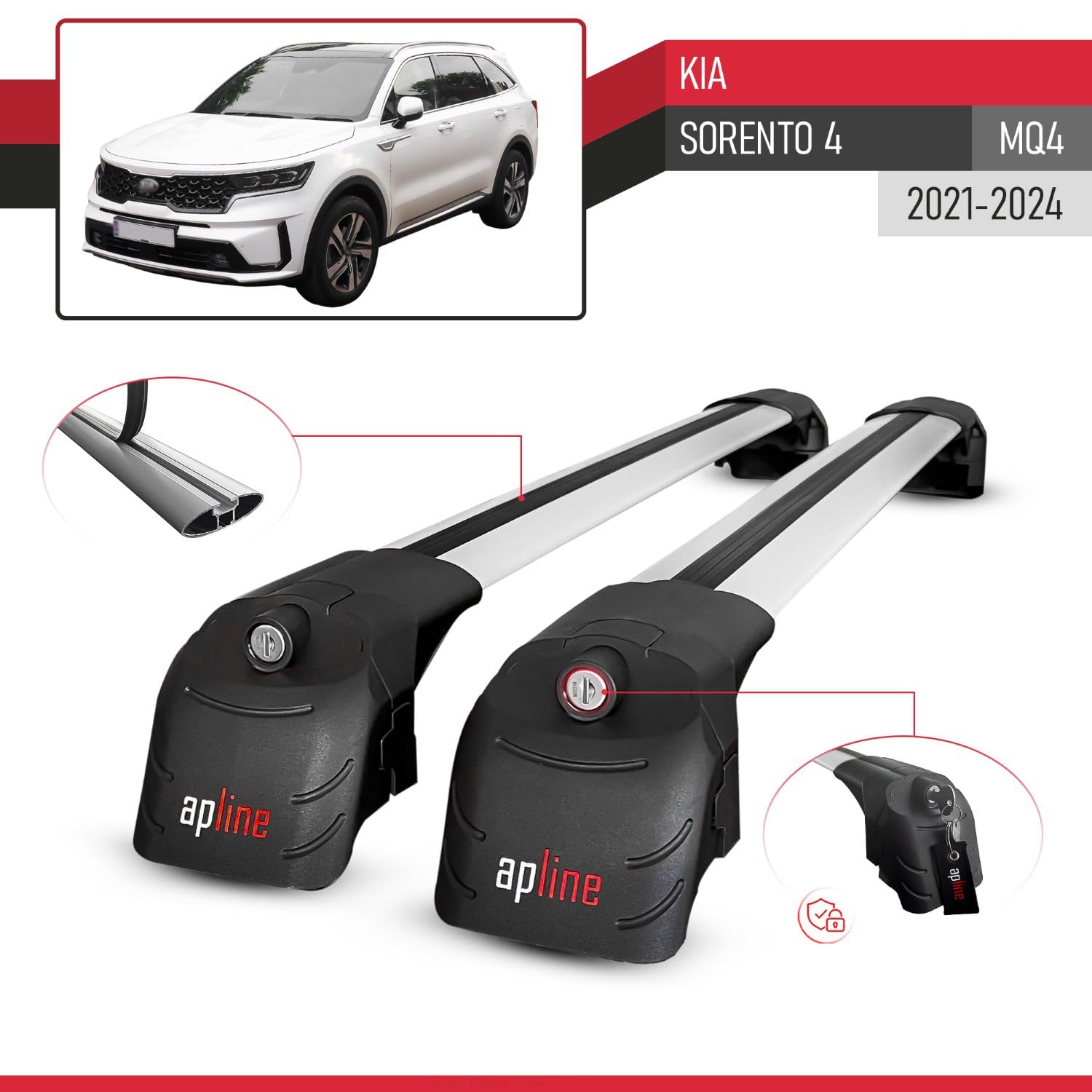 Kompatybilny z Kia Sorento 4 (MQ4) 2021-2025 ACE-2 Bagażnik dachowy, bagażnik na relingi, aluminium, szary, 2 drążki