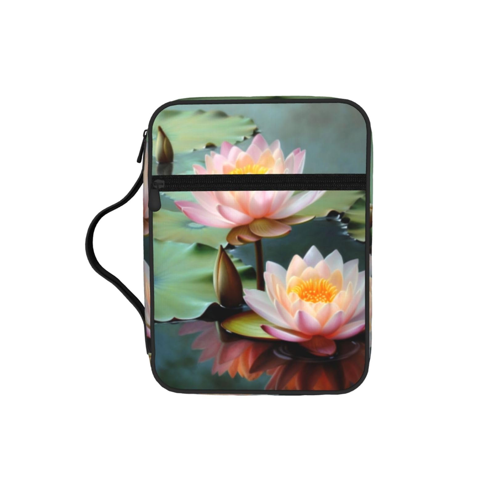 Lotus Flower Painting Bible Cover Case Waterproof Bible Bag With Handle Organizer Storage Book Cover For Bible Study