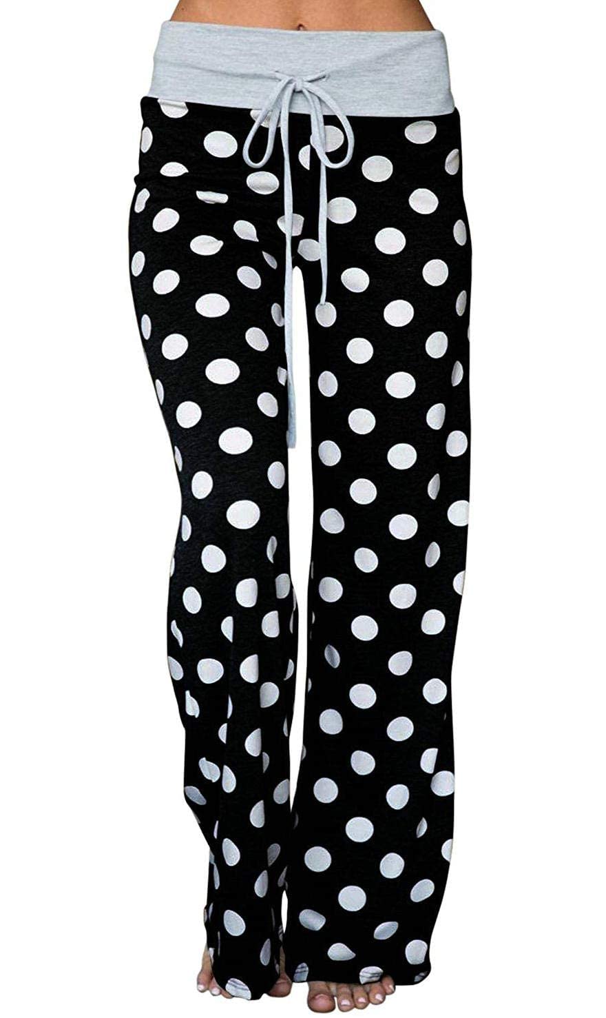 iChunhua Women's Comfy Stretch Floral Print Drawstring Palazzo Wide Leg Lounge Pant