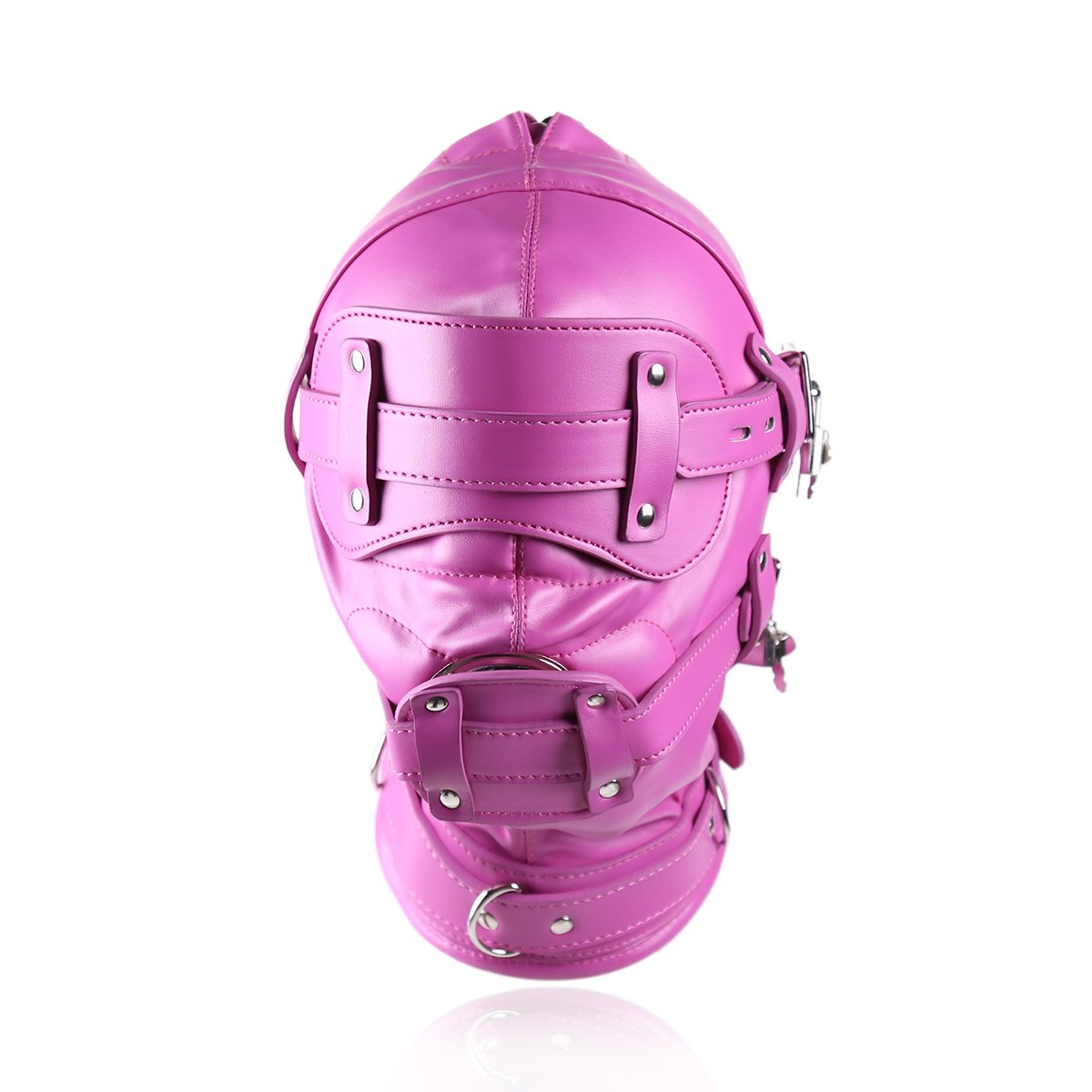 Fetish Mask Head Hood with Lockable Blindfold Mouth Gag Costume Bondage Toys (Rose)