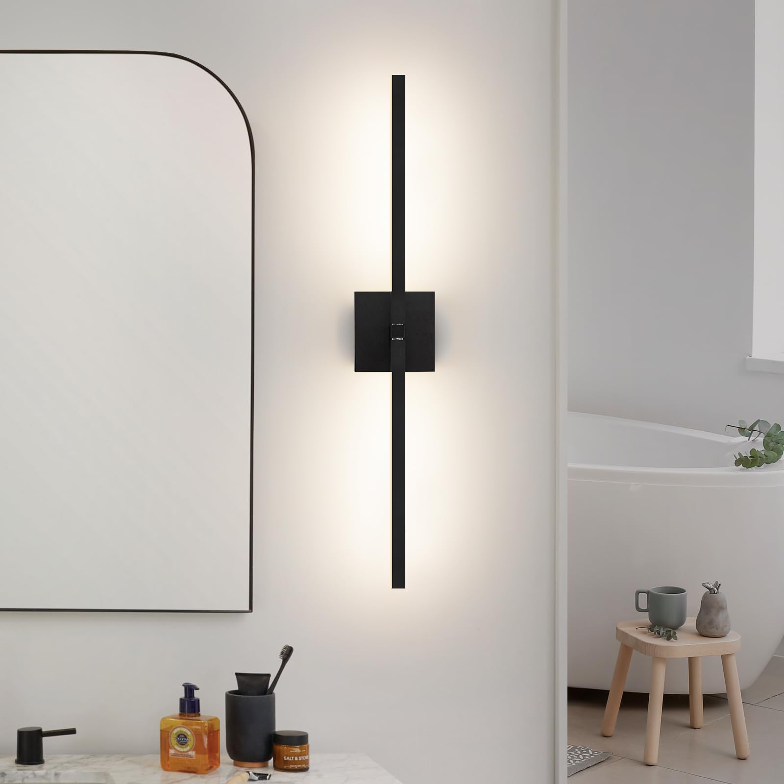 EIDEARAY Black Bathroom Light Fixture 360°,Long Strip LED Wall Lamp 12W Modern Wall Sconce with 4000K LED Vanity Light for Bedroom Living Room,Bathrooms Sconce Over Mirror IP44 - Image 3