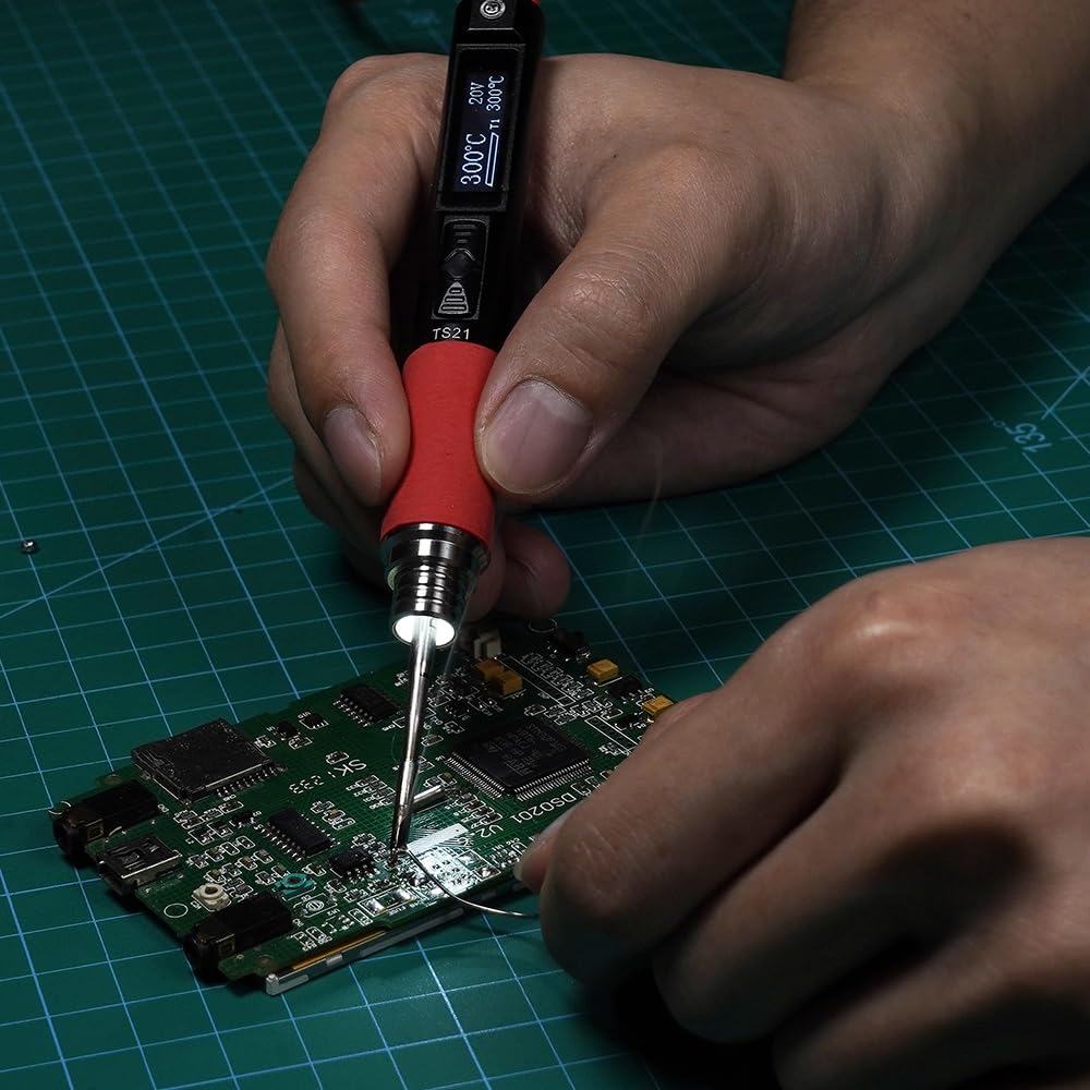 MINIWARE TS21 - Saldatore digitale con alimentatore da 65 W, corpo in lega di alluminio, controllo preciso della temperatura e design portatile, per riparazione elettronica, fai da te, fai da te, fai