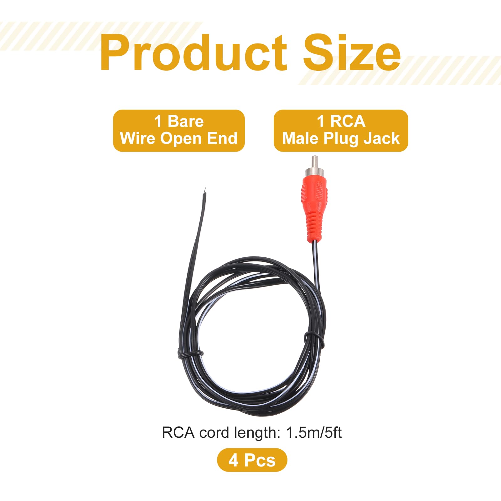 Amazon | uxcell 4本セット 5フィート RCAサブウーファーケーブル 1