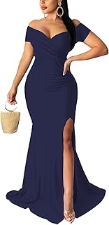 Women Sexy Off Shoulder Prom Evening Gowns Elegant V Neck Short Sleeve Wrap Formal High Split Wedding Guest Dress