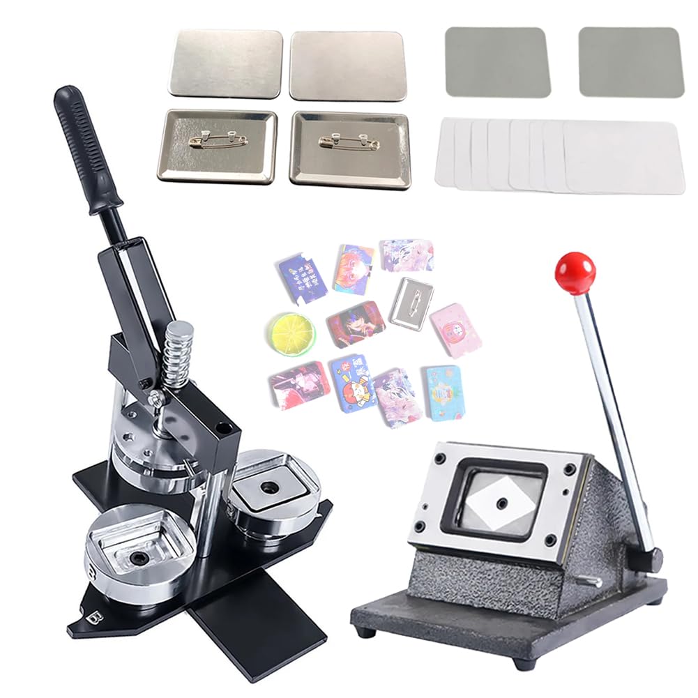 MYUYEE Badge Press, With 60 * 40Mm Fridge Magnet Button Badge Making, Professional Metal Badge Maker+Paper Cutter+100Pcs +100 Component Diy Button Maker For Advertising Gift Mak