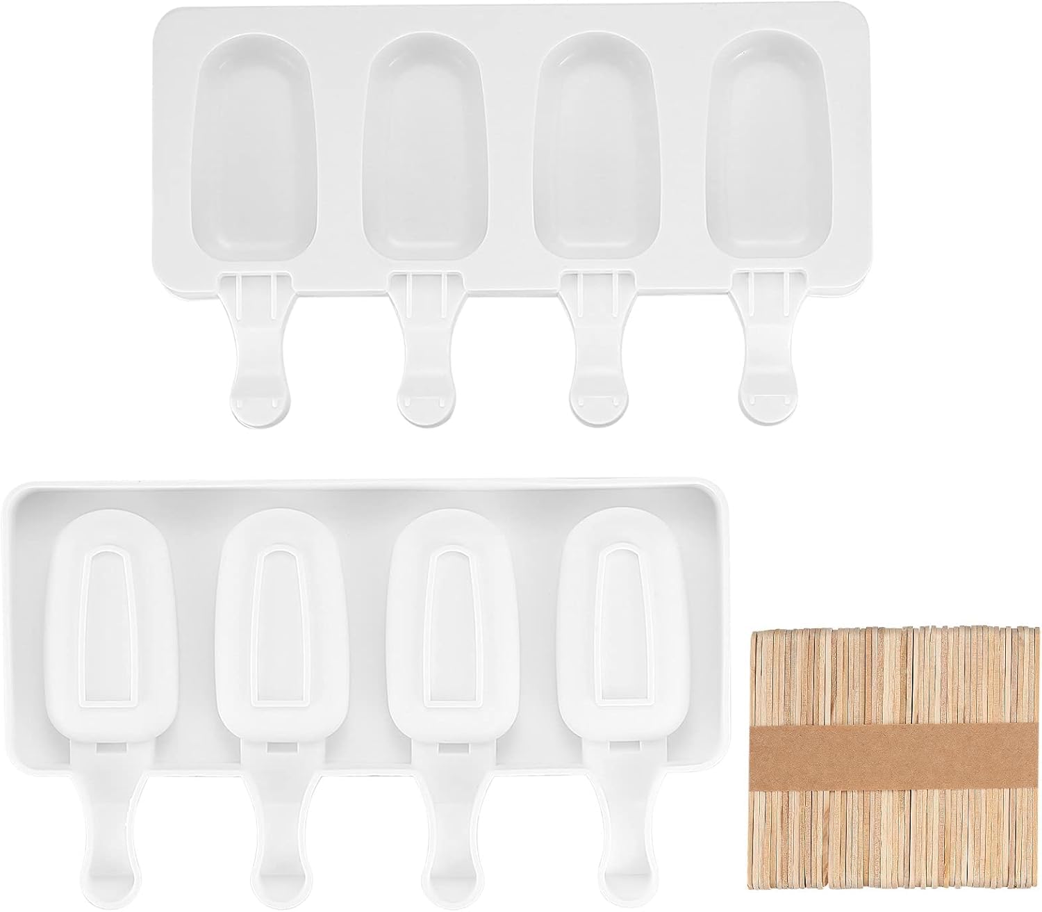 2 Pieces Silicone Ice Cream Moulds 4 Cavity,Ice Lolly Moulds Makers