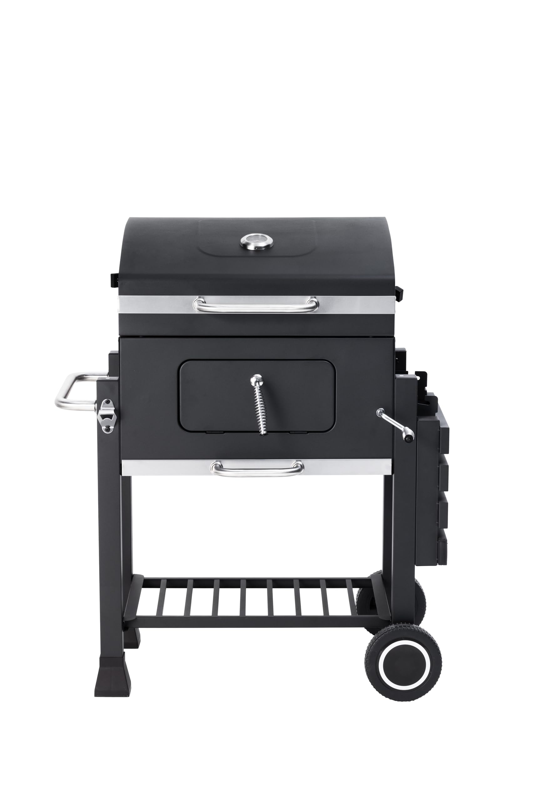 Tarrington House Barbecue au Charbon de Bois Memphis, Acier, Couvercle avec Thermomètre, Tablette latérale Pliable, Bac à Cendres, Étagère inférieure, 2 Roulettes, Gris