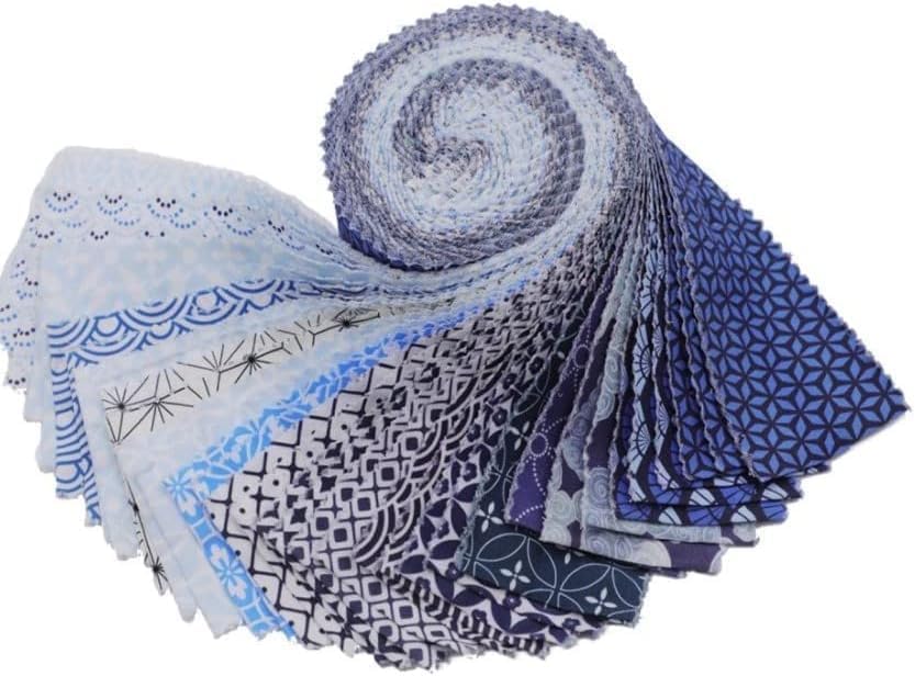 CraftsFabrics 2.5'' x 44'' 20pcs Blue Geometric Jelly Rolls Strips 100% Cotton Fabric for Quilting, Scrapbooking, Sewing, Crafts, Patchwork