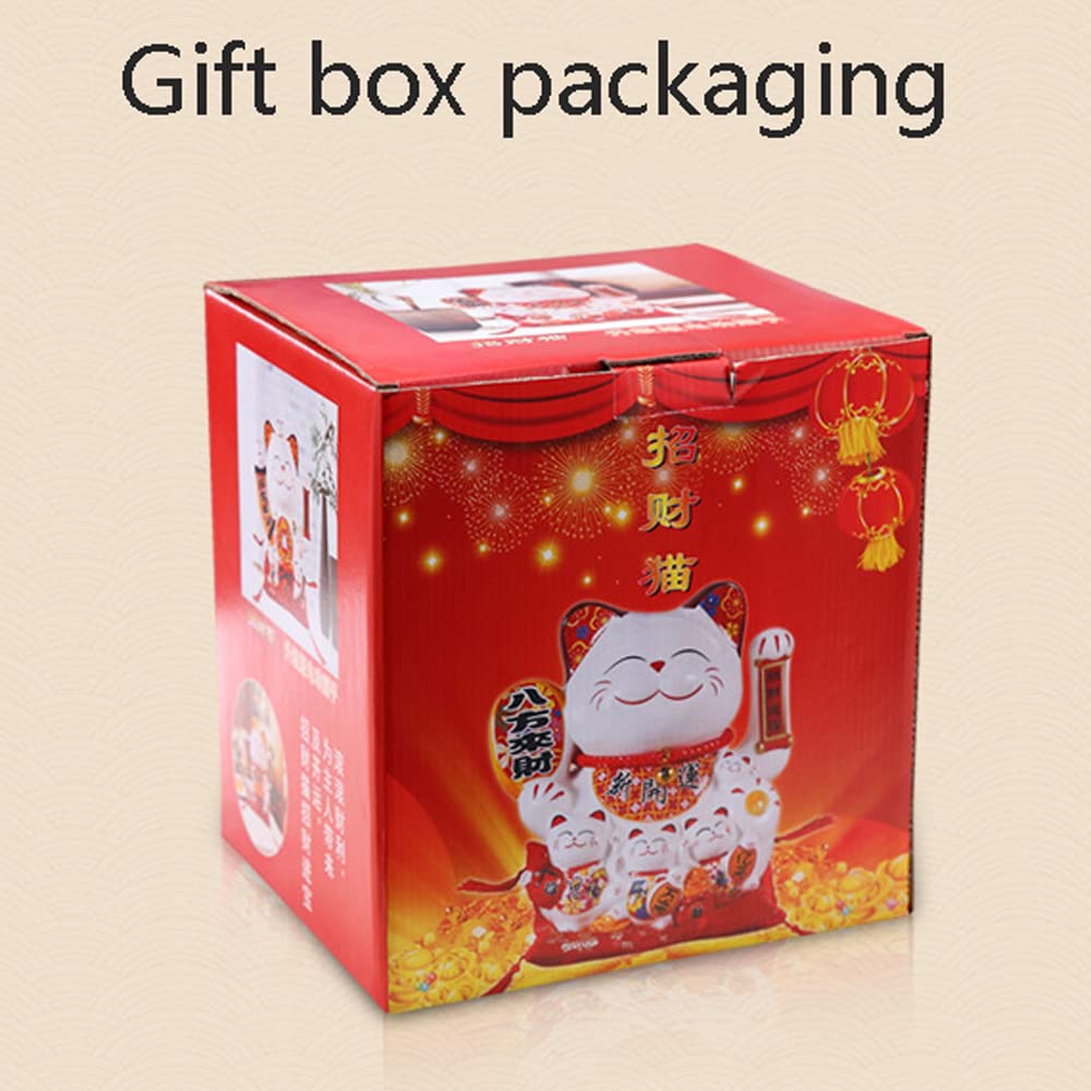 9 Pulgadas Estatua del Gato Afortunado,China Gato Afortunado,Gato Afortunado de Cerámica Que Agita,Maneki Neko,para Tiendas,Restaurantes,Estar y Decoración del(18 * 14 * 21cm)